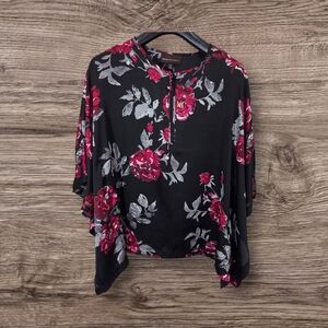 ⭐️Dana Buchman Black and Pink Asymmetrical Blouse With Bat Wind Sleeves XS